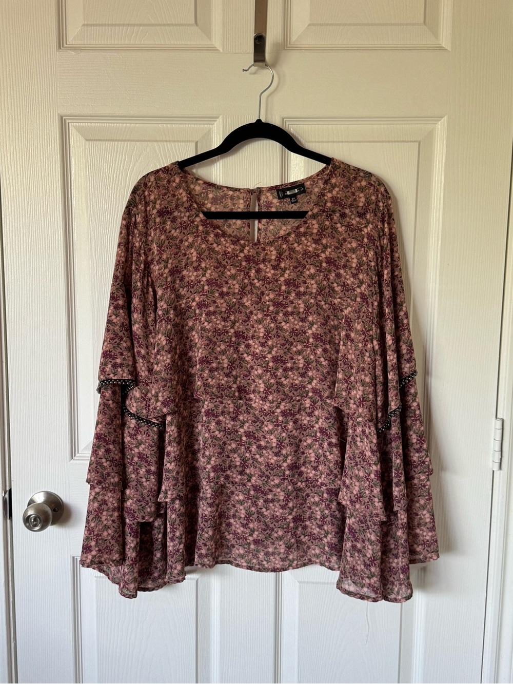 Pink floral tiered blouse
